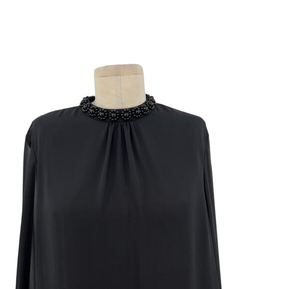 Ted Baker Klaree Top Blouse Beaded Jeweled Neckline Sheer Black Size 3 US 8 - Picture 3 of 12
